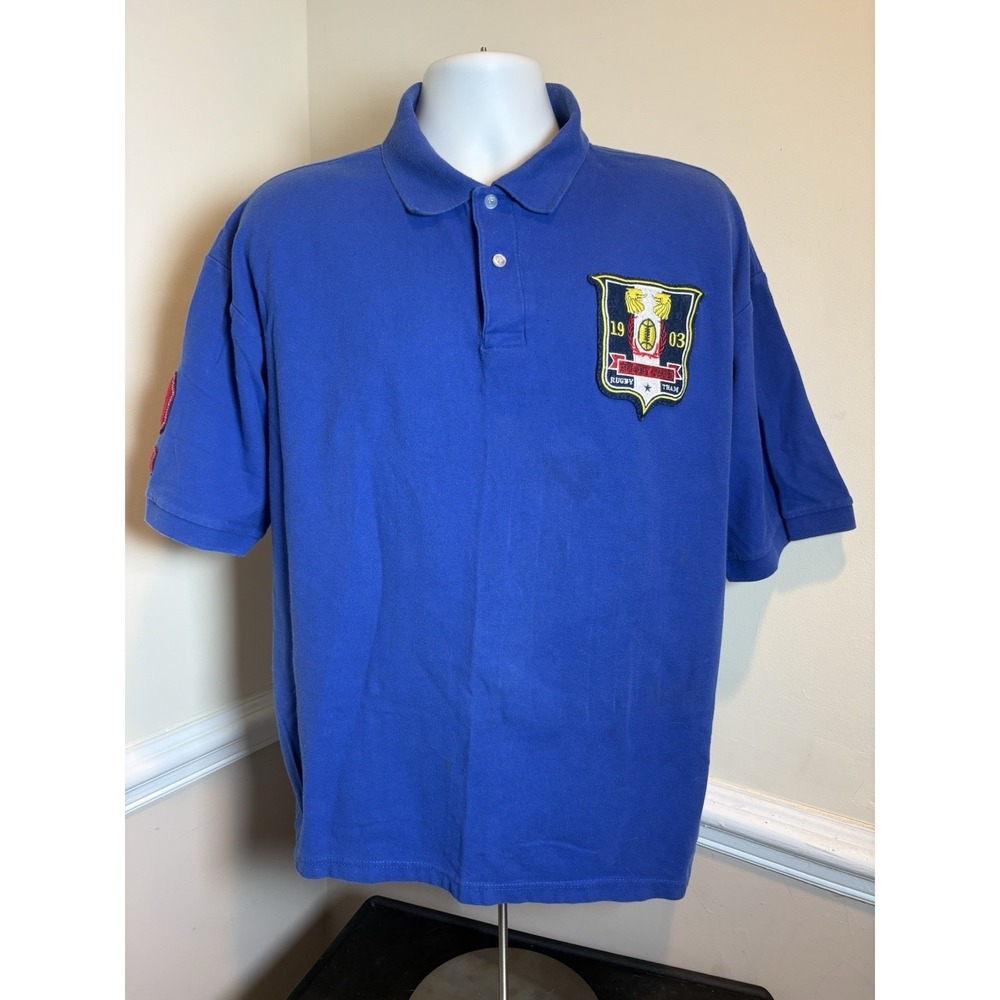 Men's 4XL Blue Ocean Wear Rugby Patch Polo Shirt. Blue